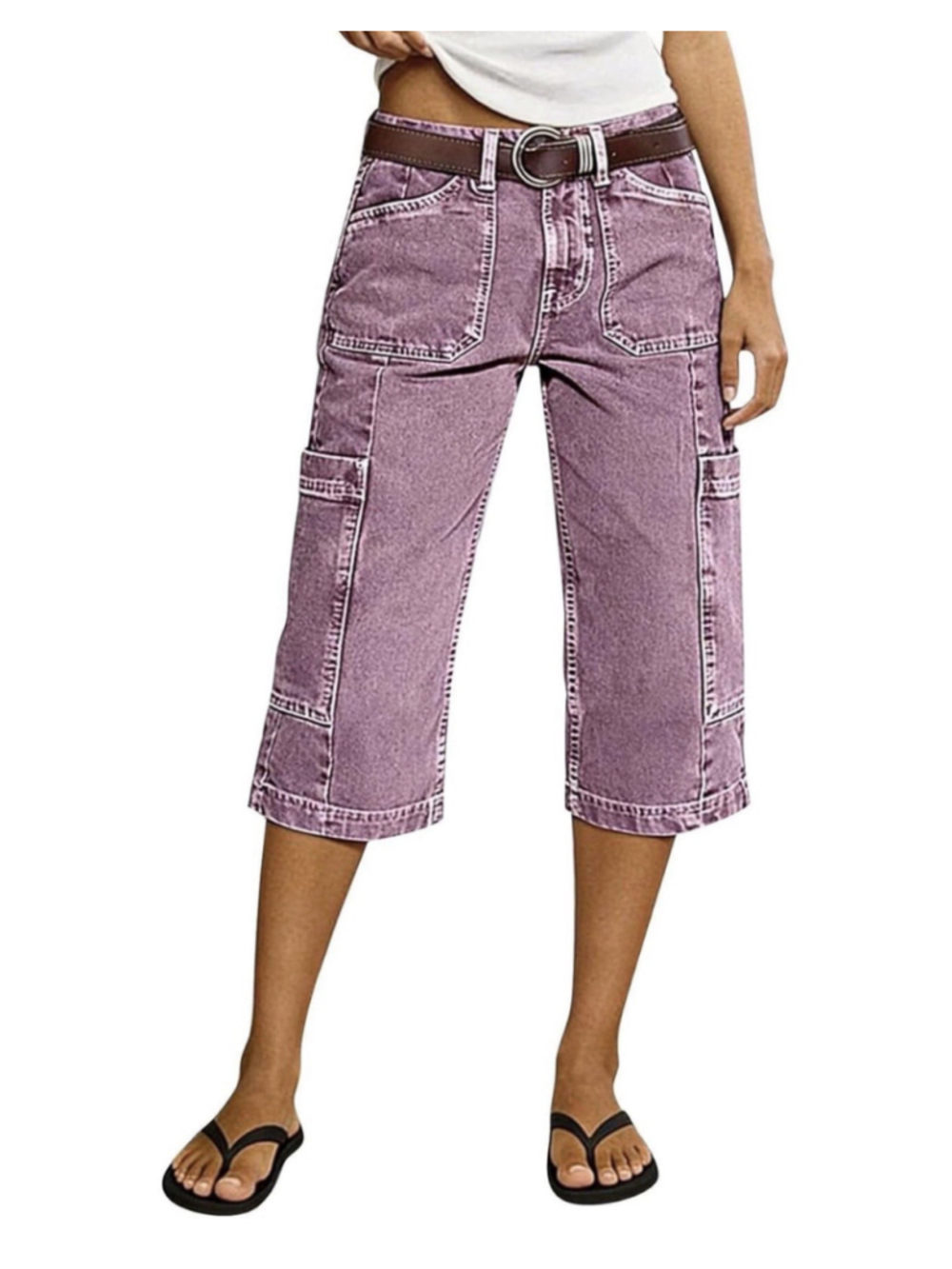 Flamingals Capri Straight Pants for Women Wide Leg Mid Waist 3XL